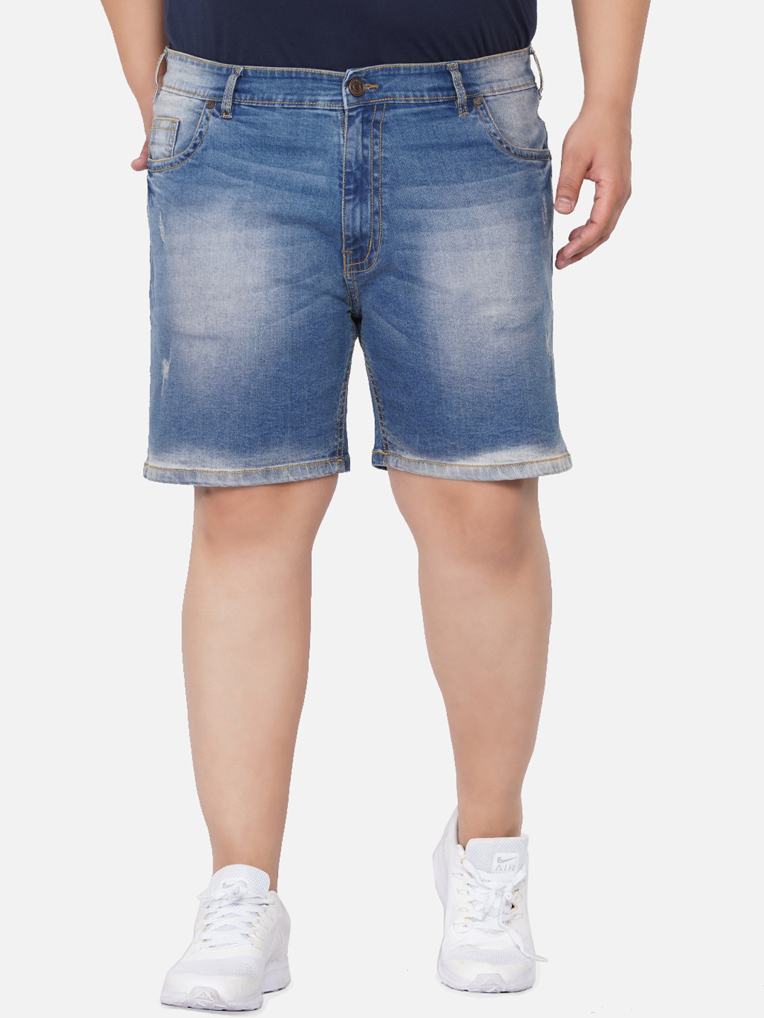 John Pride Men Plus Size Blue Washed Denim Shorts