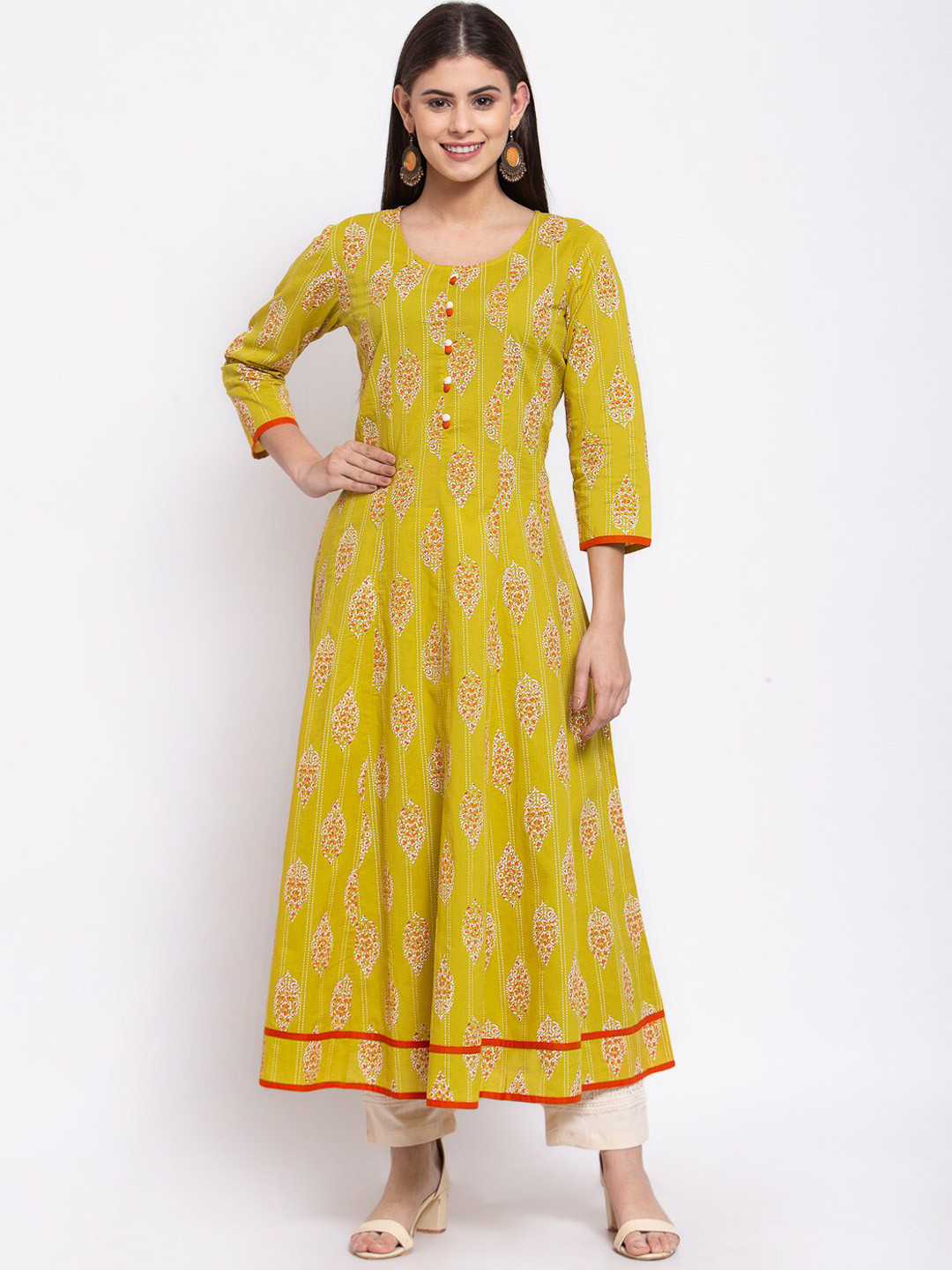 Saart Bunaai Women Green Printed Anarkali