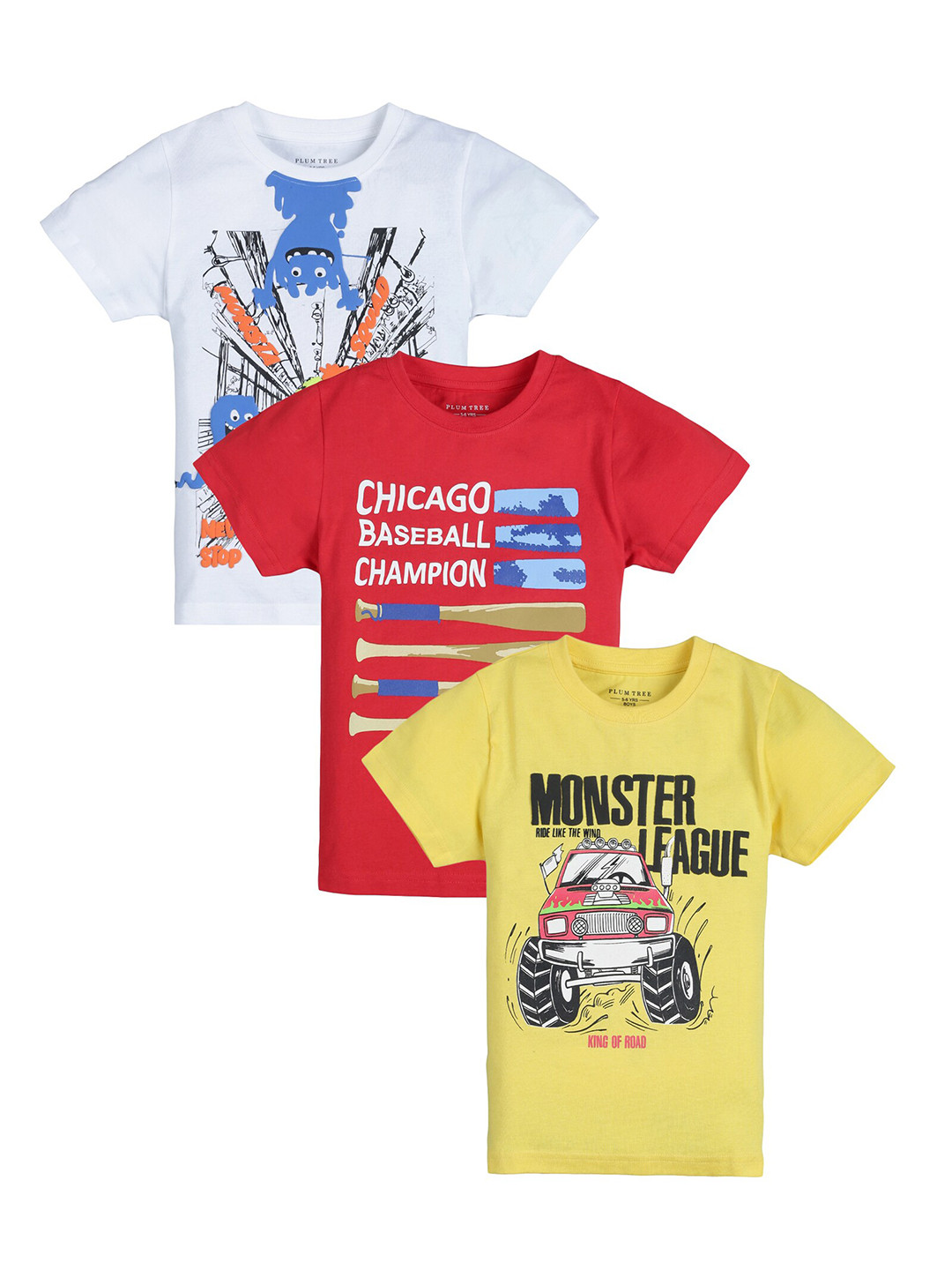 PLUM TREE Boys 3 Printed Pure Cotton T-shirts