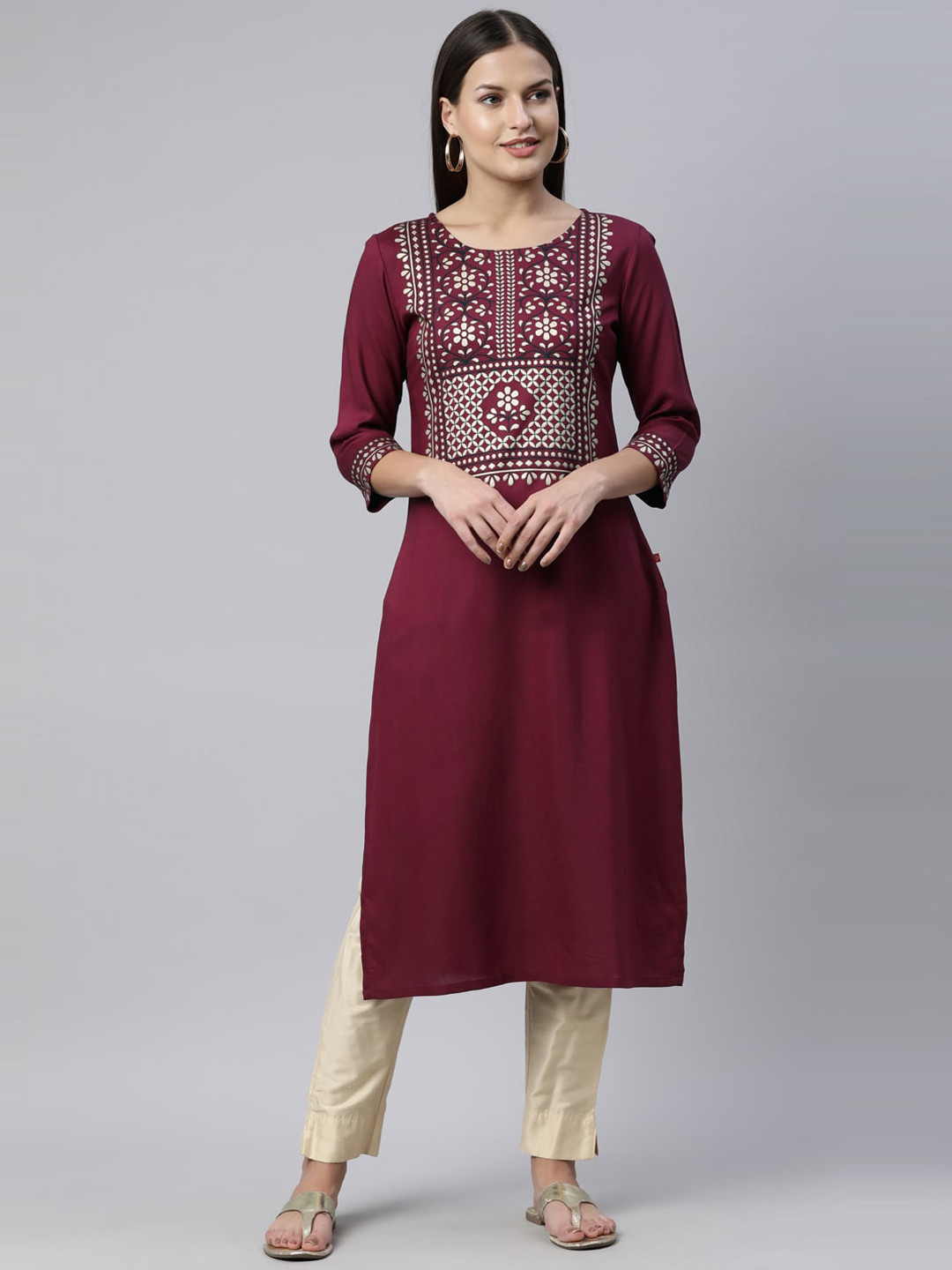 Marcia Women Maroon Floral Printed Kurta