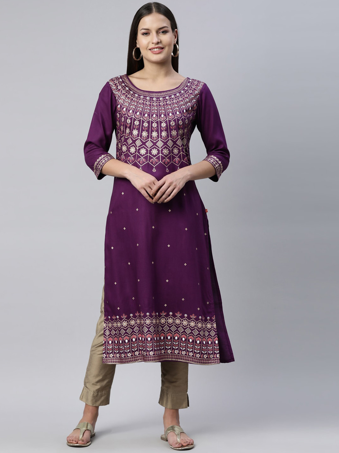 Marcia Women Purple Ethnic Motifs Printed Indie Prints Kurta