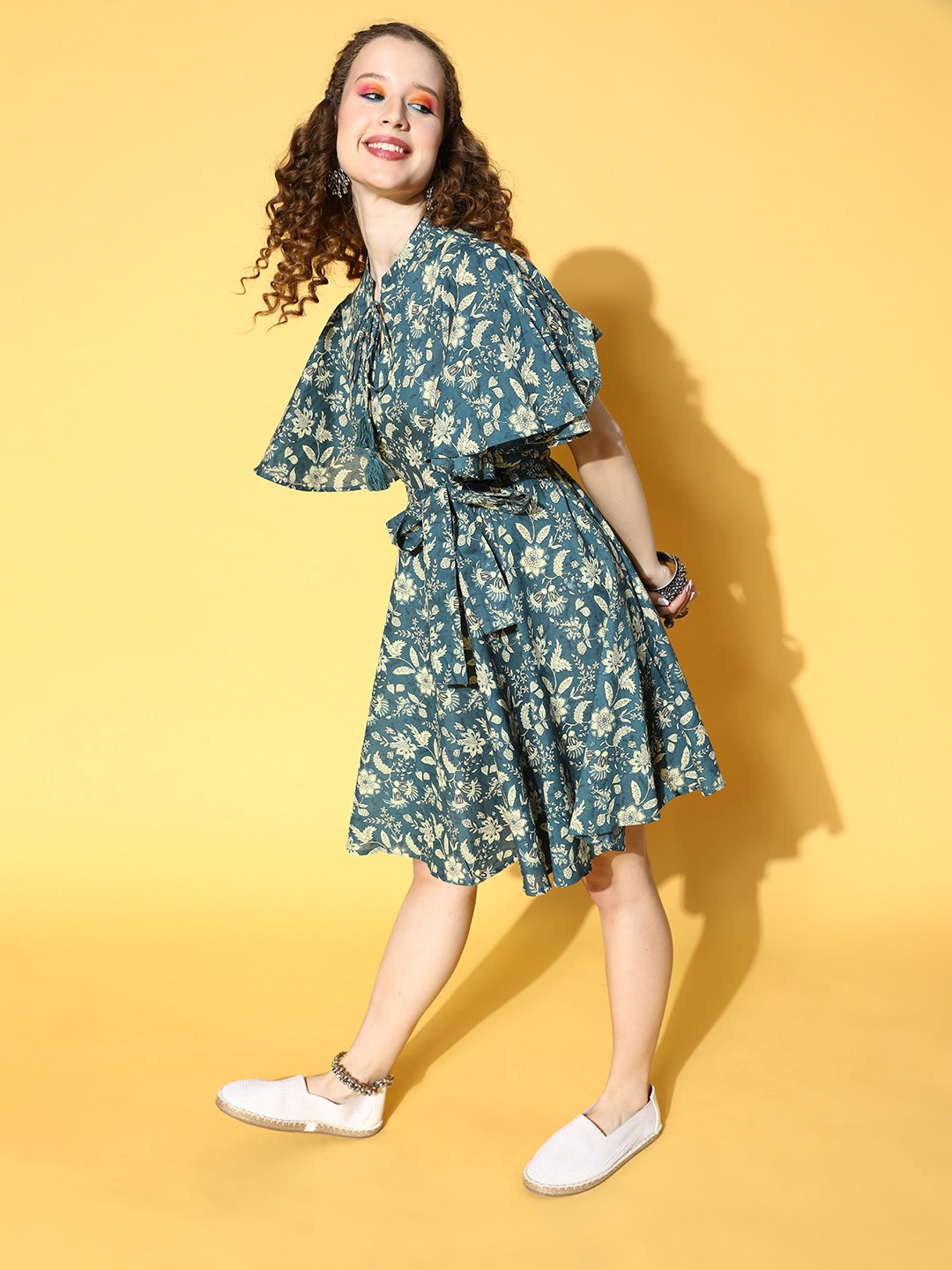 anayna Tranquil Teal Floral All in the Details Dress