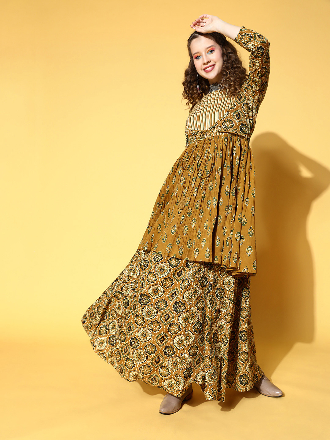 anayna Women Mustard Pure Cotton All in the Details Kurta Set