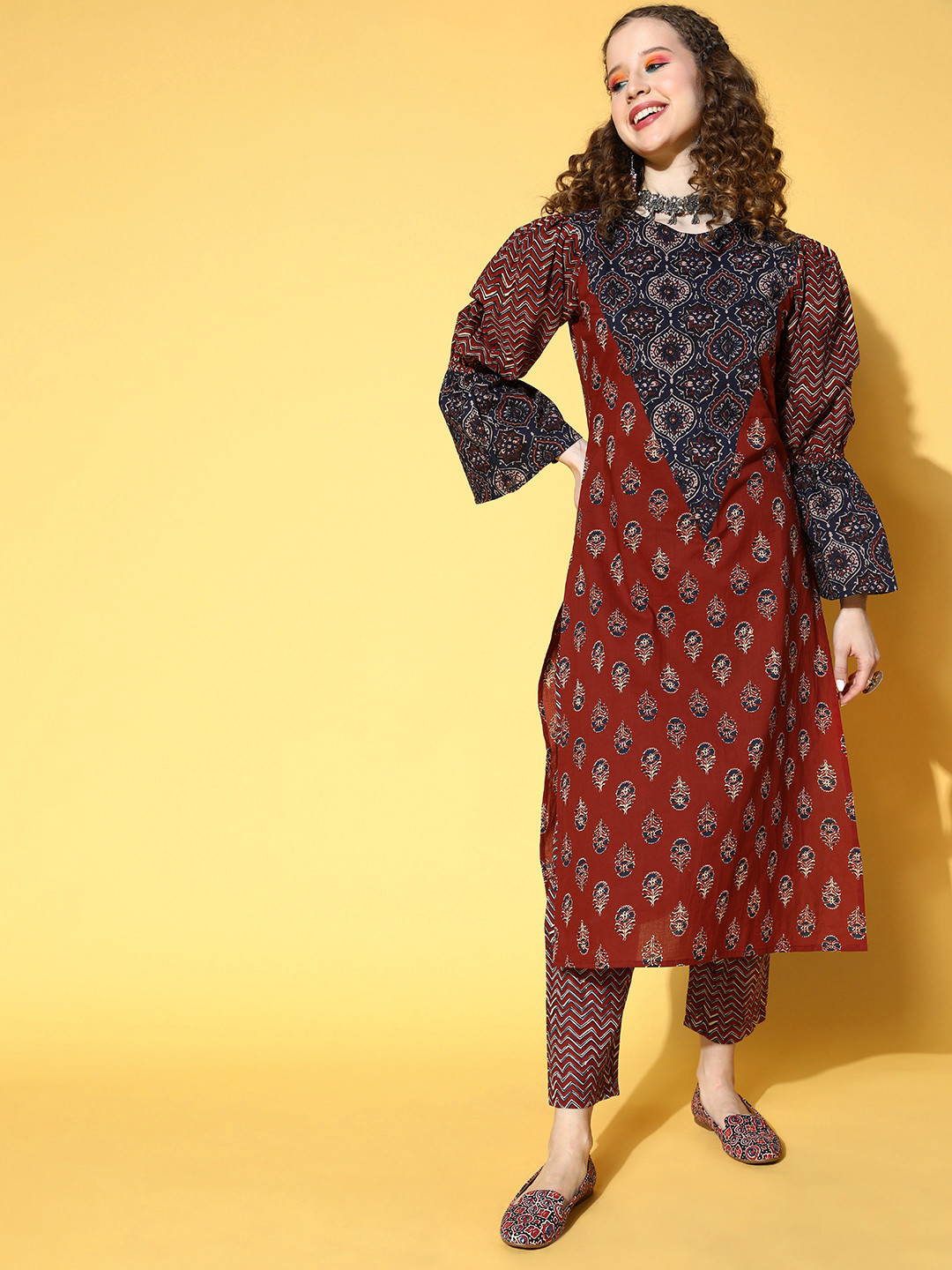 anayna Women Maroon Pure Cotton All in the Details Kurta Set