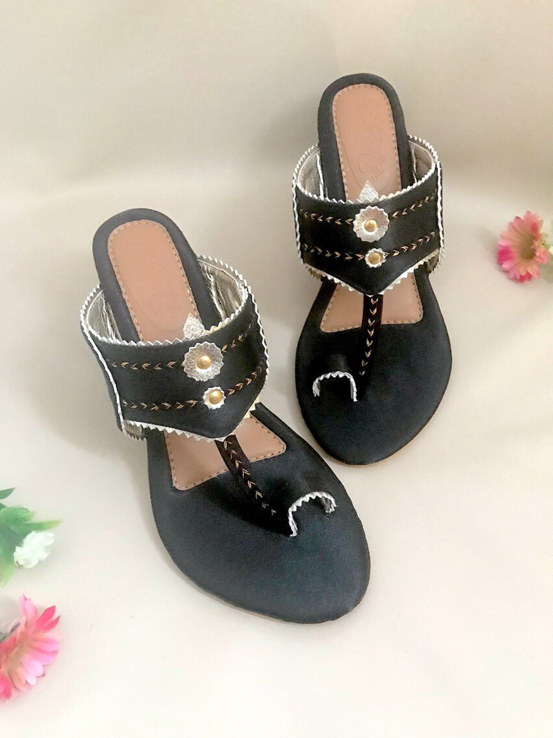 Sole House Black Embellished PU Block Heels
