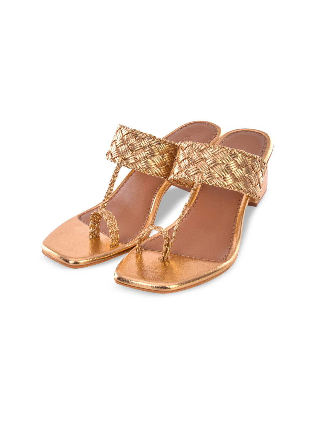 Sole House Gold-Toned Embellished PU Block Sandals