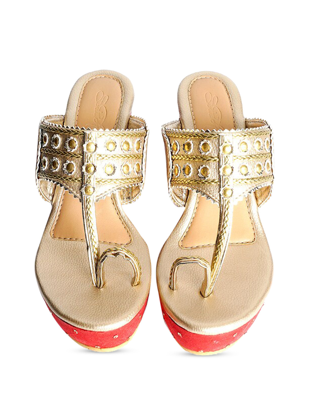 Sole House Red Embellished PU Wedge Sandals