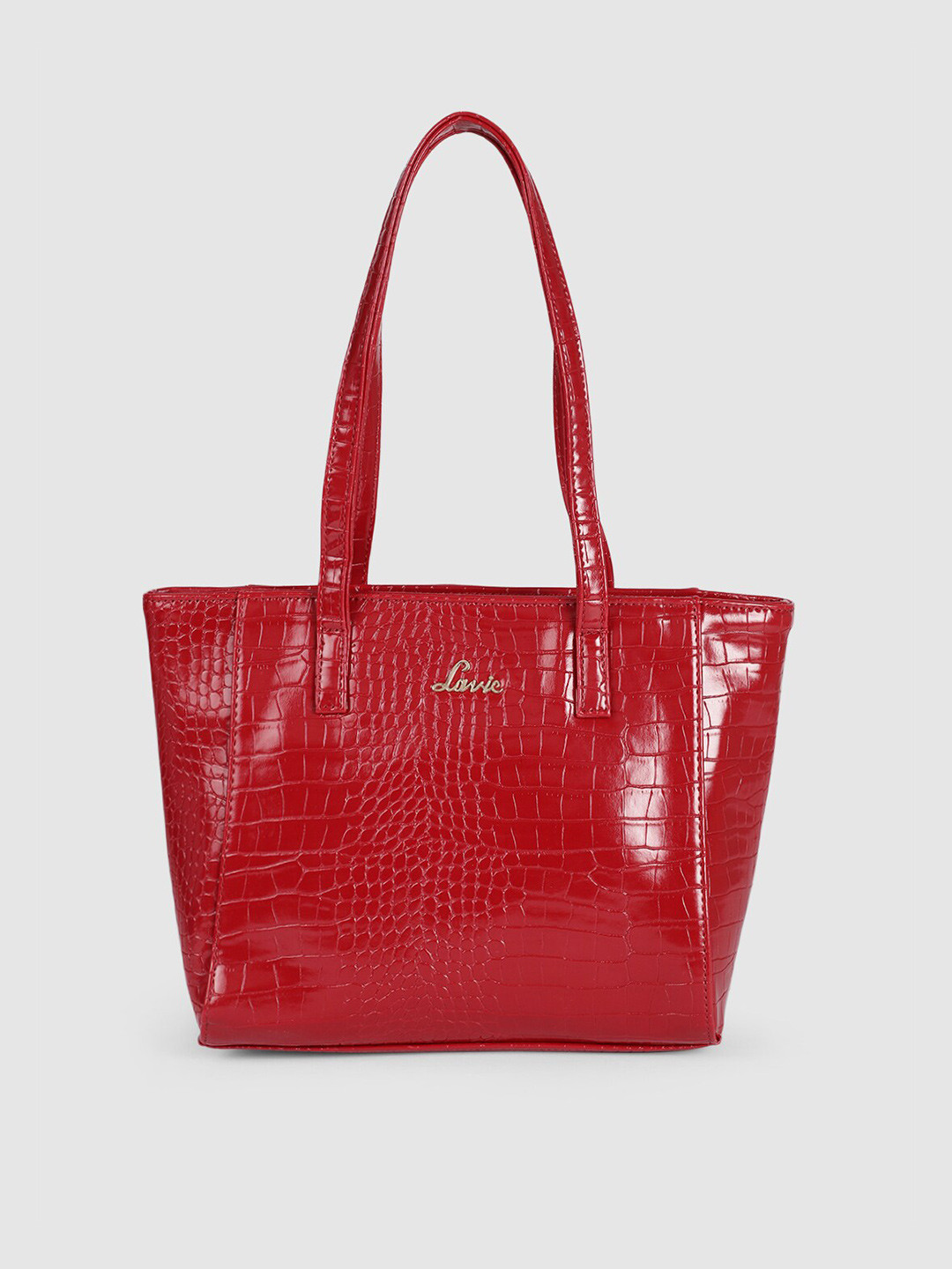 Lavie Red Animal Textured Structured Shoulder Bag