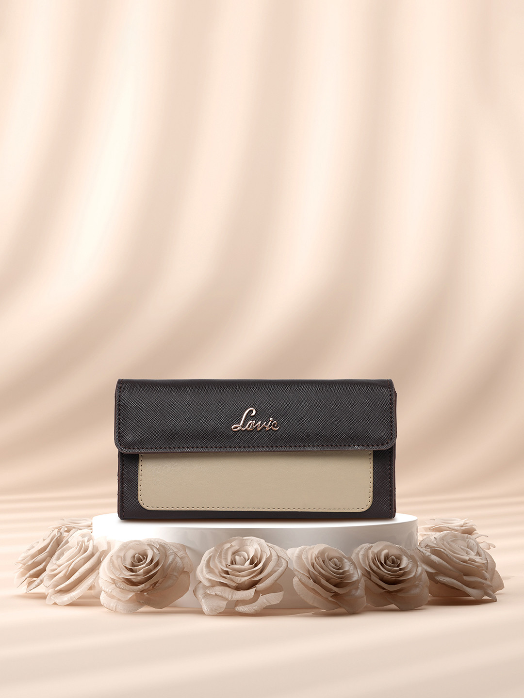 Lavie Naima Women Brown & Beige Colourblocked Three Fold Wallet