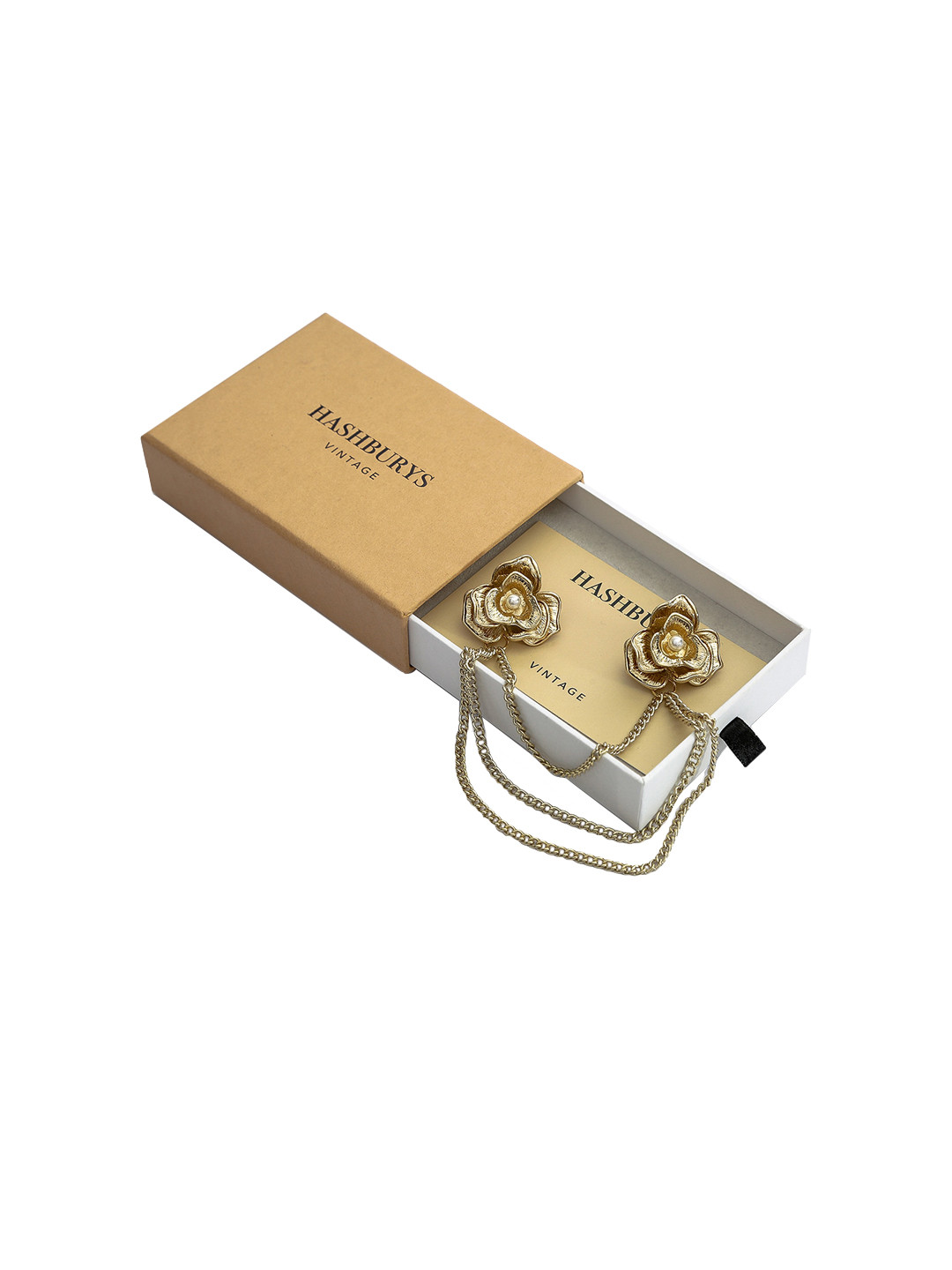 Hashburys Gold-Toned Floral Vintage Chain Brooch