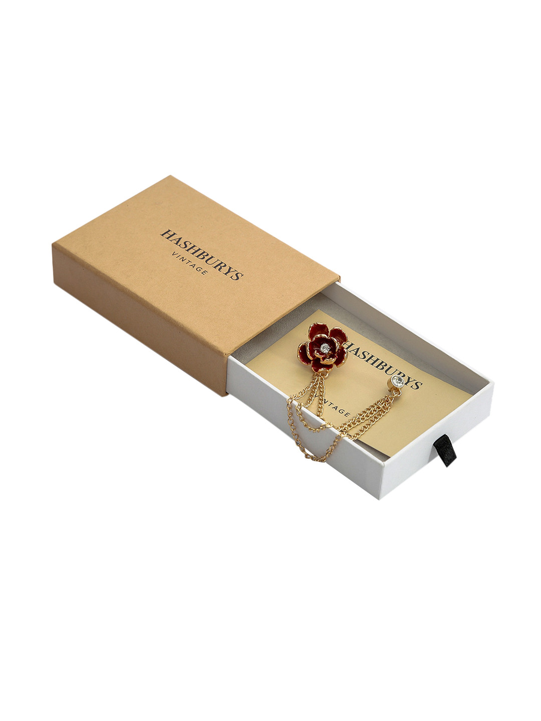 Hashburys Men Gold-Toned & Maroon Stone-Studded Floral-Shaped Vintage Brooch