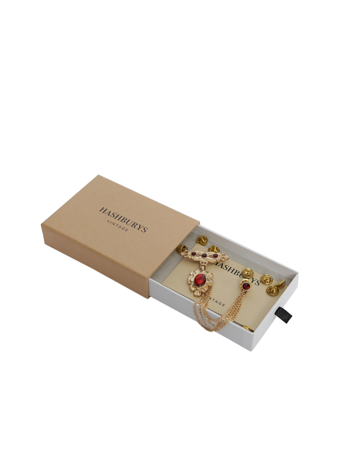 Hashburys Gold-Toned & Red Stone-Studded Brooch