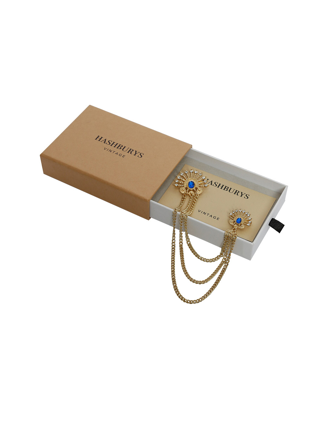 Hashburys Gold-Toned Blue Chain Brooch