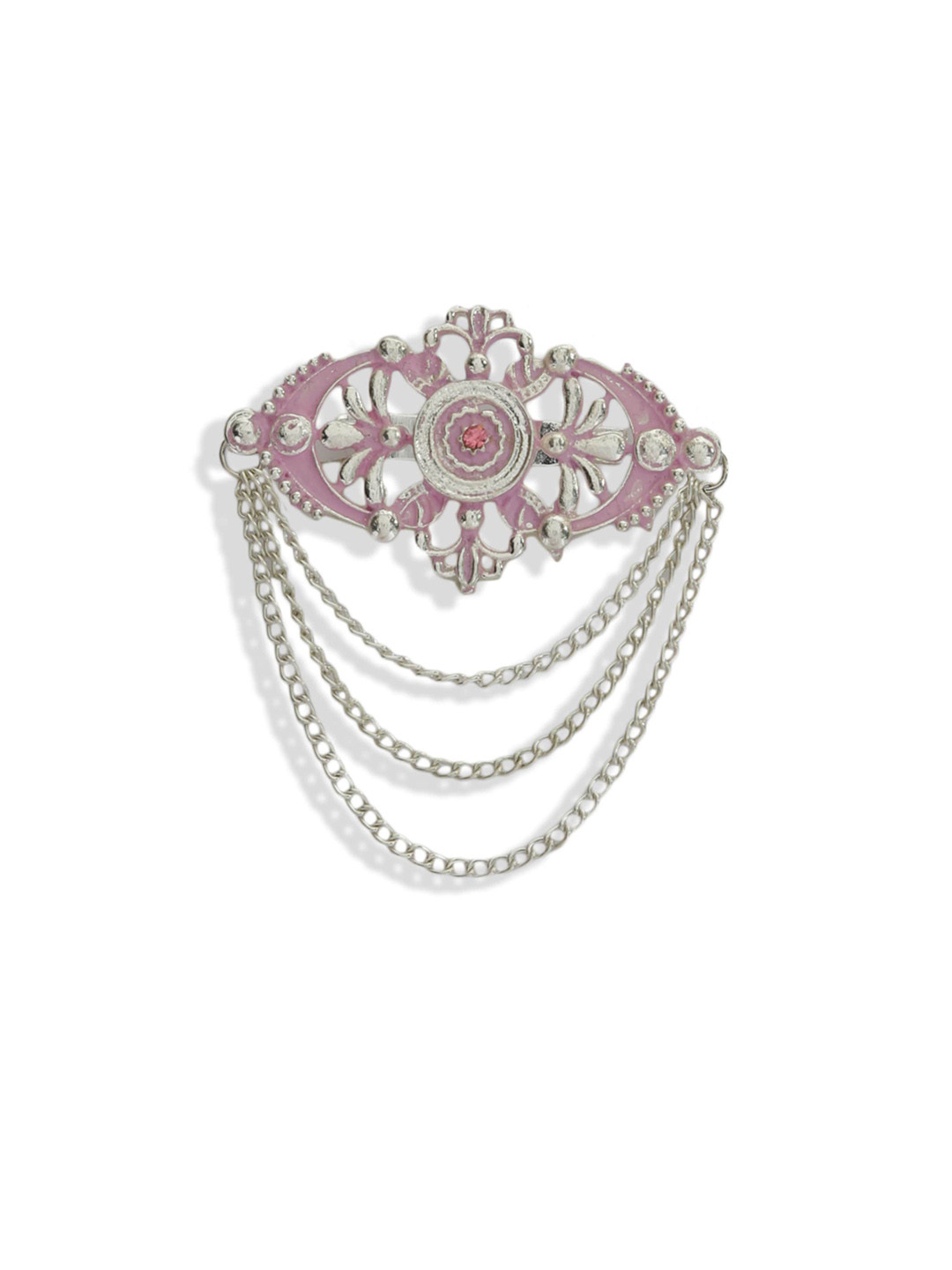 Hashburys Gold-Toned & Pink Stone-Studded Chain Brooch