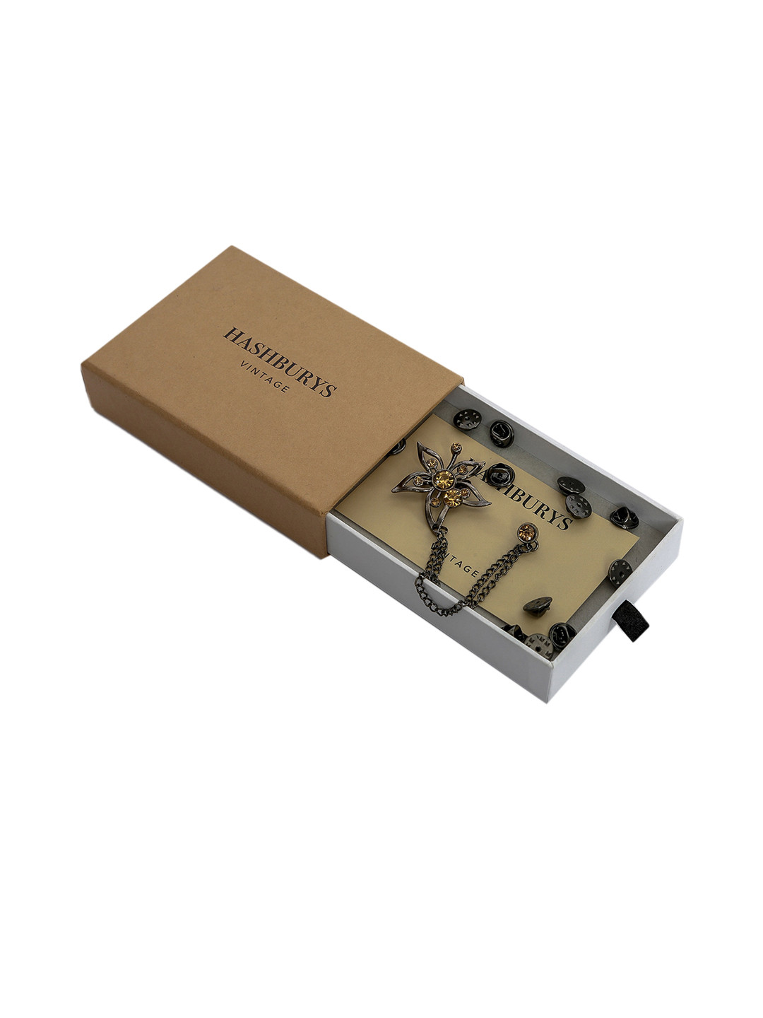 Hashburys Men Metallic & Yellow Stone-Studded Floral-Shaped Vintage Brooch