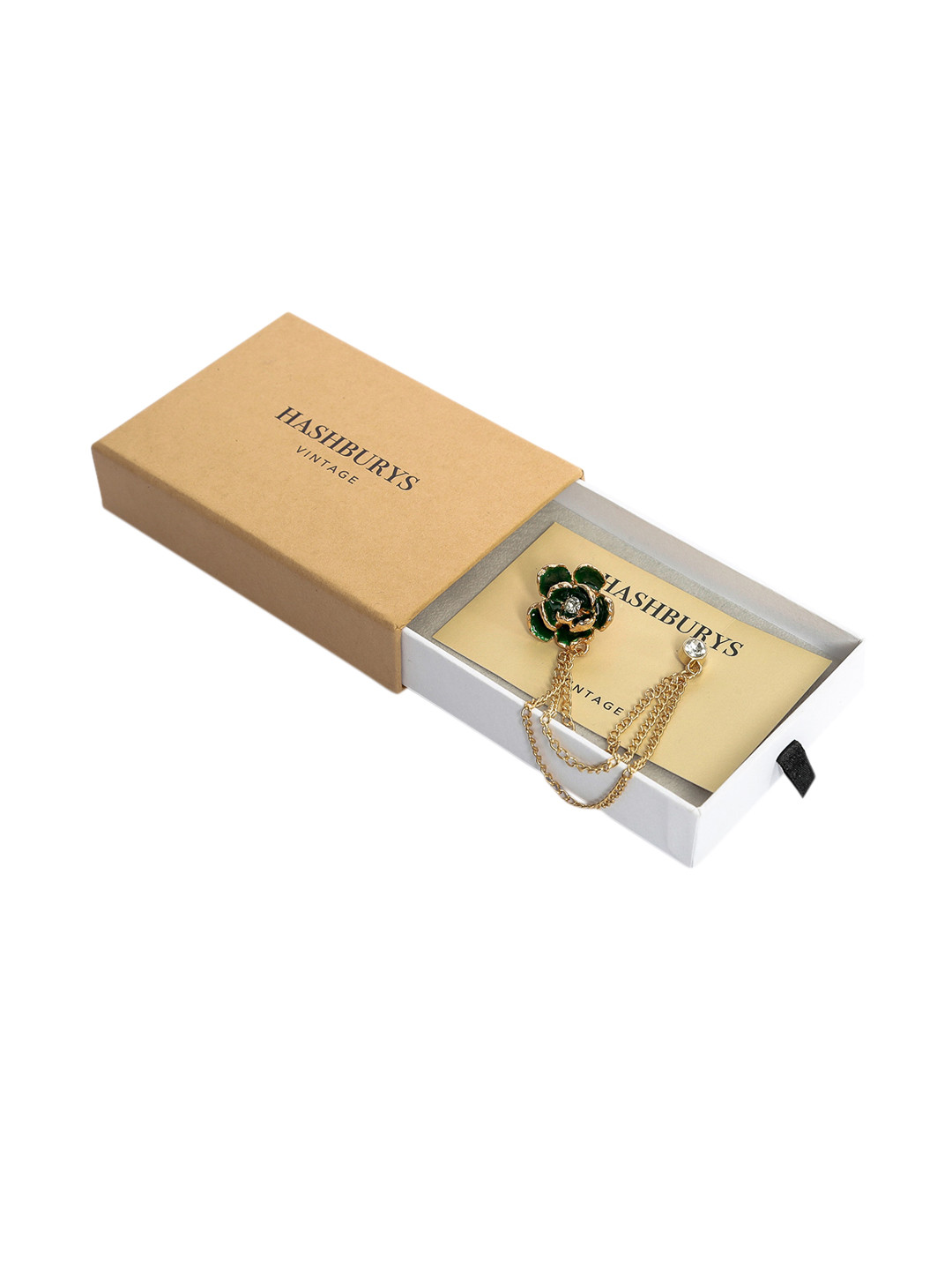 Hashburys Unisex Gold-Toned & Green Stone-Studded Enameled Brooch
