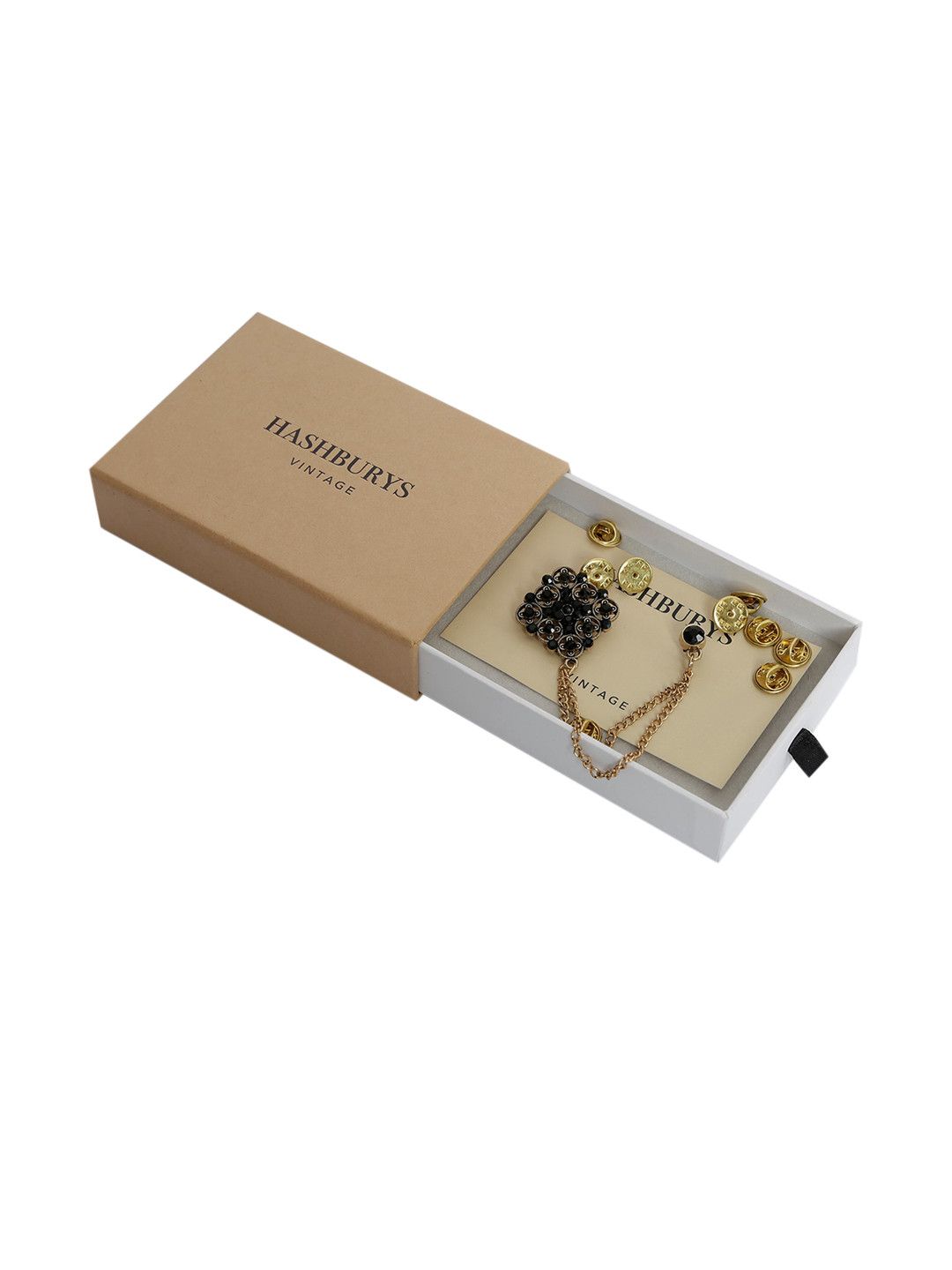 Hashburys Unisex Gold-Toned Black Stone-Studded Statement Brooch