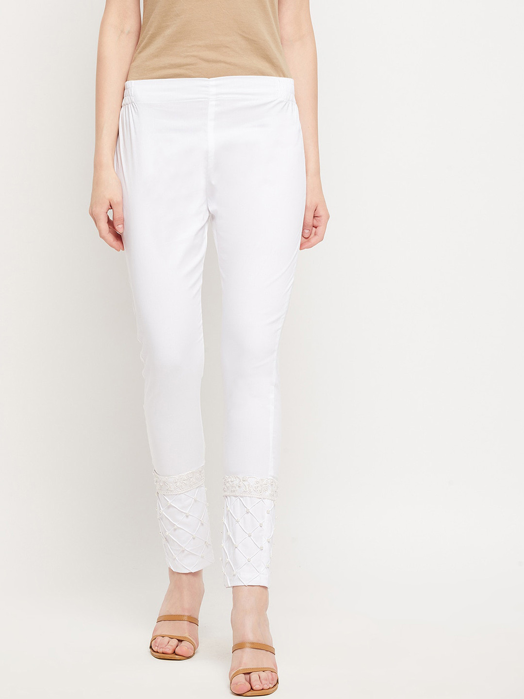 Clora Creation Women White Smart Easy Wash Trousers