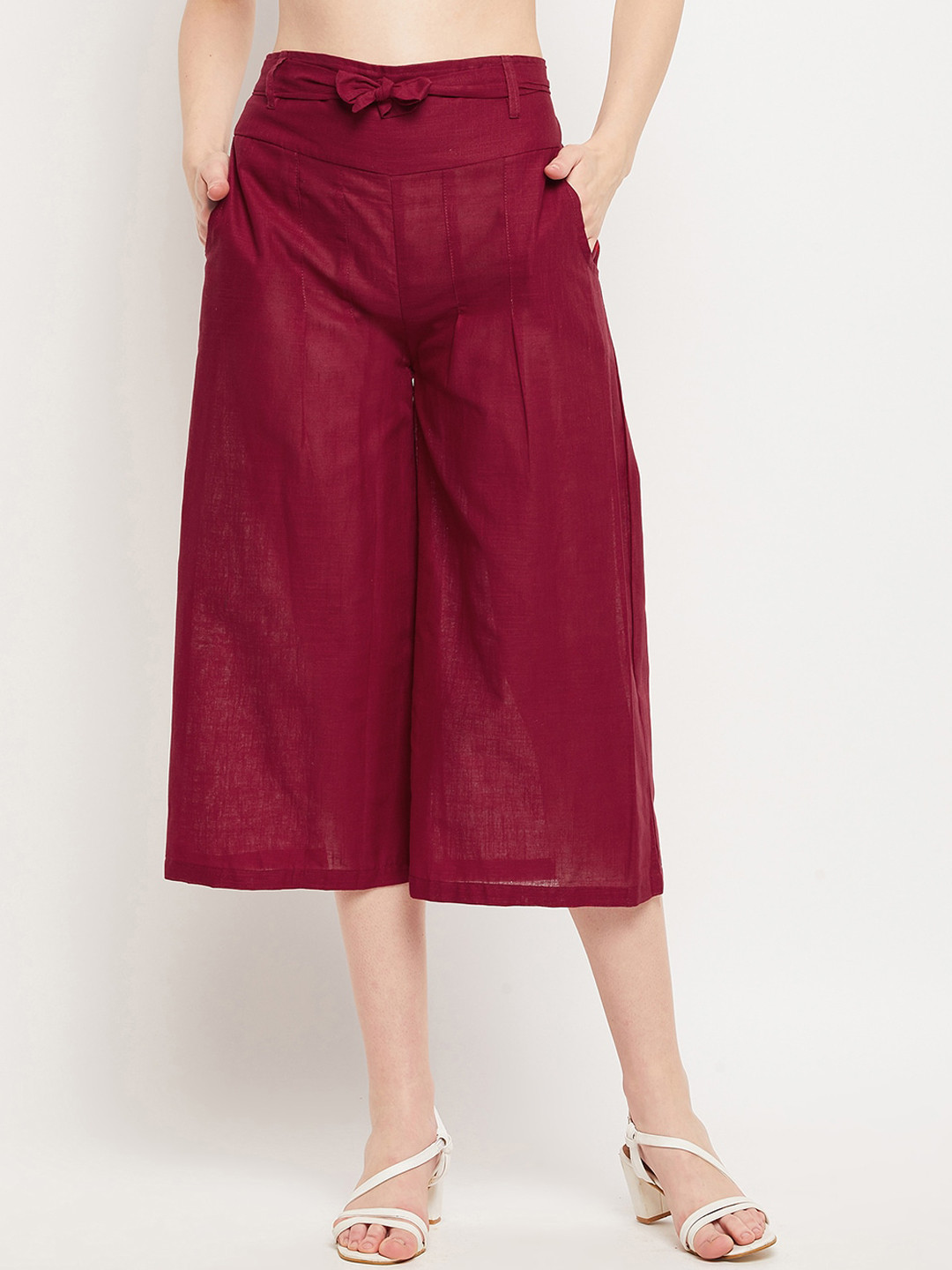 Clora Creation Women Maroon Smart Easy Wash Culottes Trousers