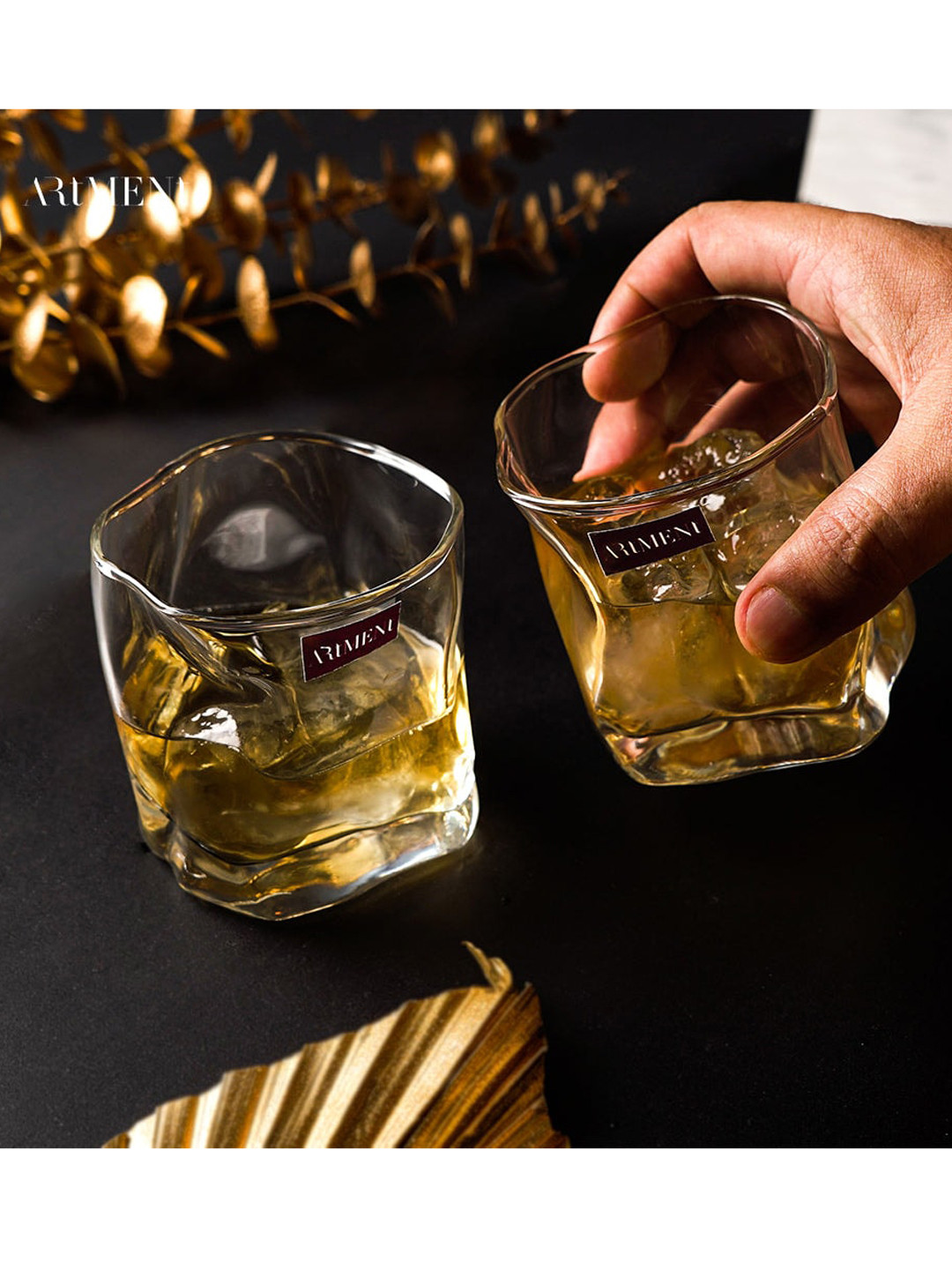 THE ARTMENT Set of 8 Transparent Double Bottomed Wave Whiskey Glasses