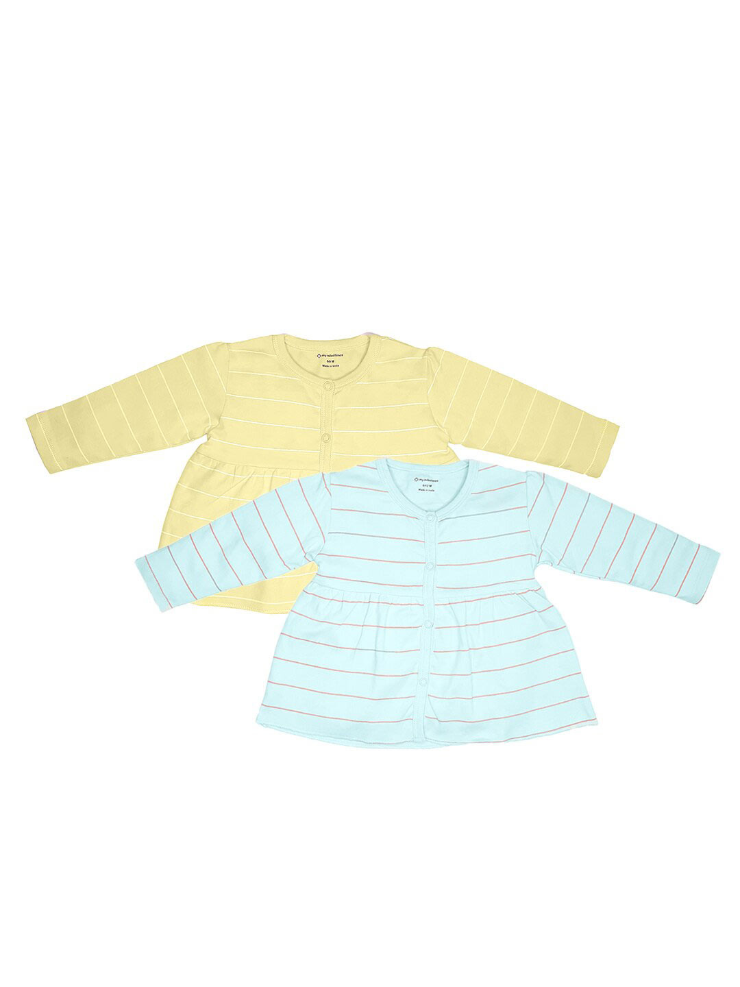 My Milestones Infants Girls Pack Of 2 Yellow & Blue Striped Cotton A-Line Dress