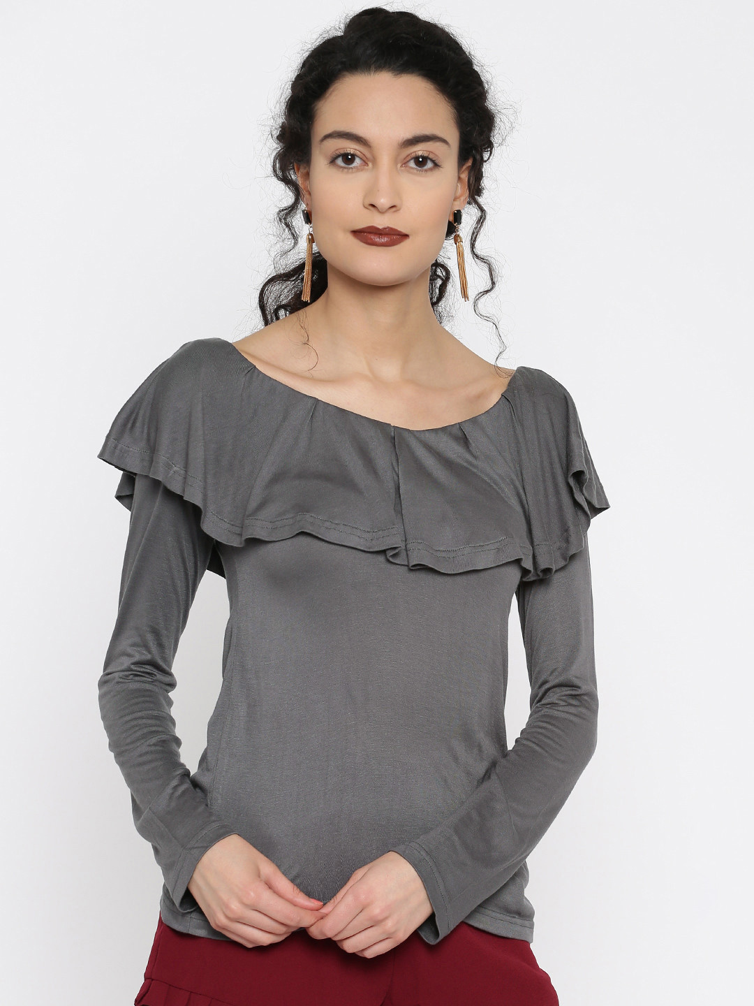 Miss Chase Women Grey Ruffled Top