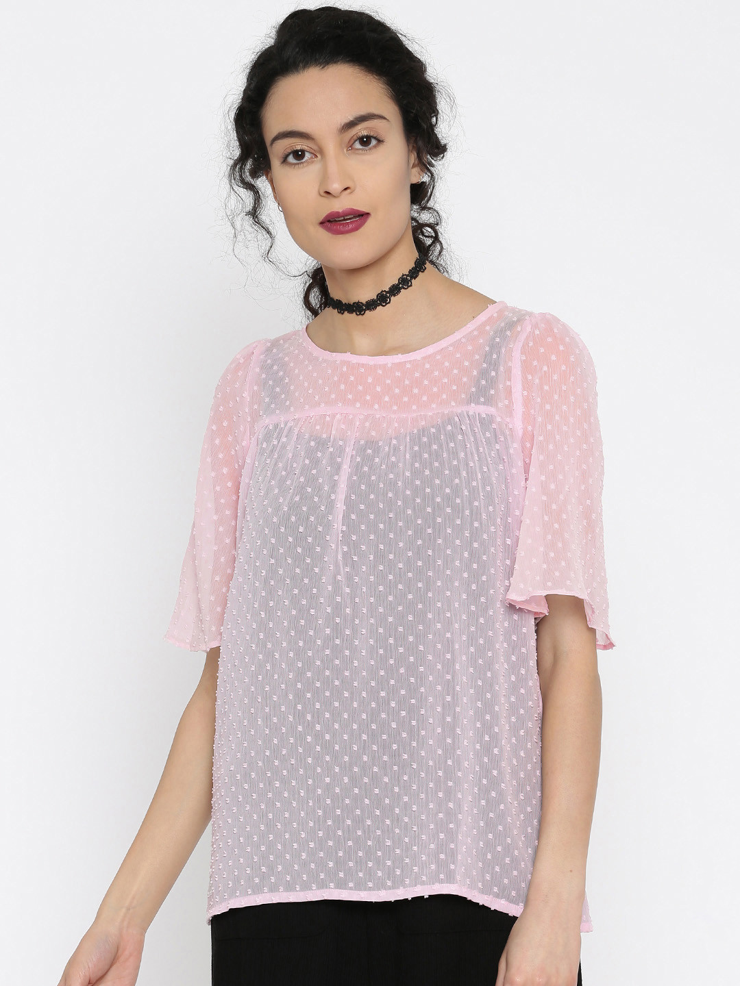 Miss Chase Women Pink Sheer Top