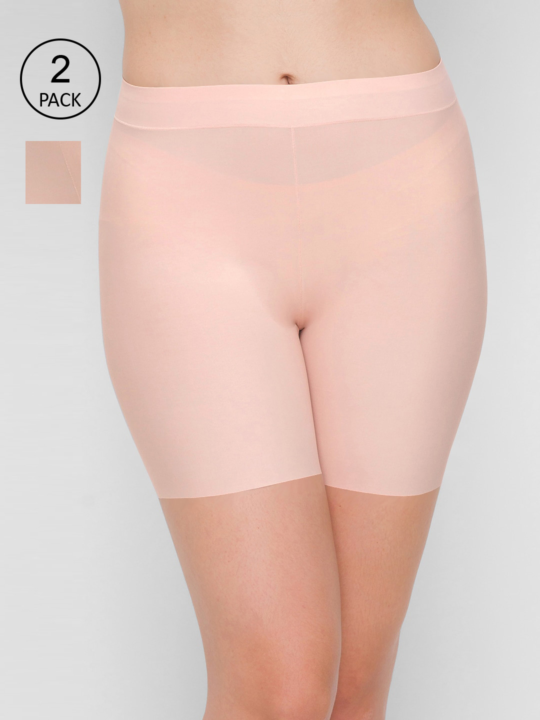 FashionRack Women Pack of 2 Beige Solid Mid Rise Boy Shorts 0615_SS