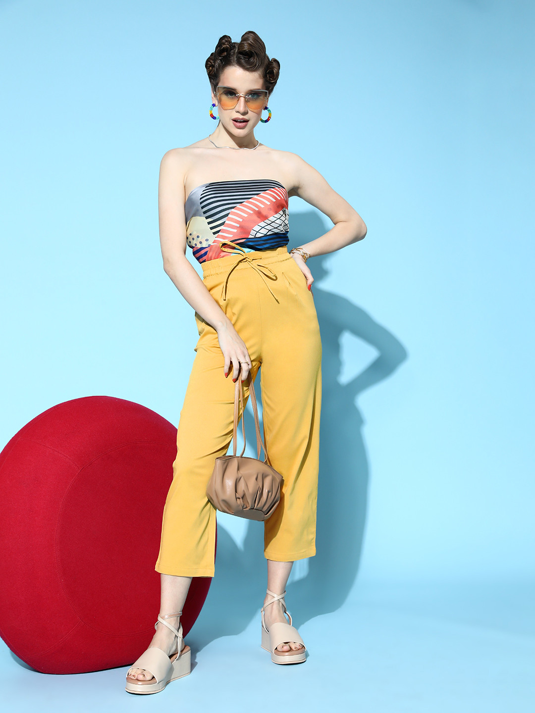 Athena Women Trendy Mustard Solid Pastel Trousers