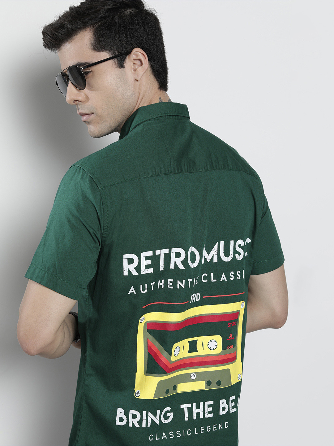 The Indian Garage Co Men Teal Green Classic Graphic Printed Casual Shirt
