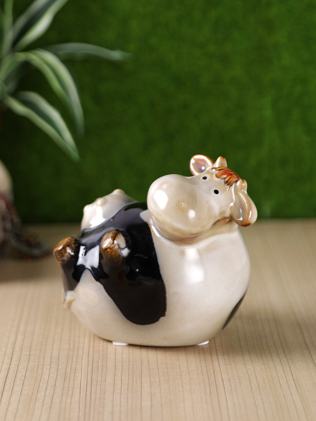 TAYHAA Brawny and Charming Cow White Ceramic Glossy Living Room Small Showpiece - 3 Inches