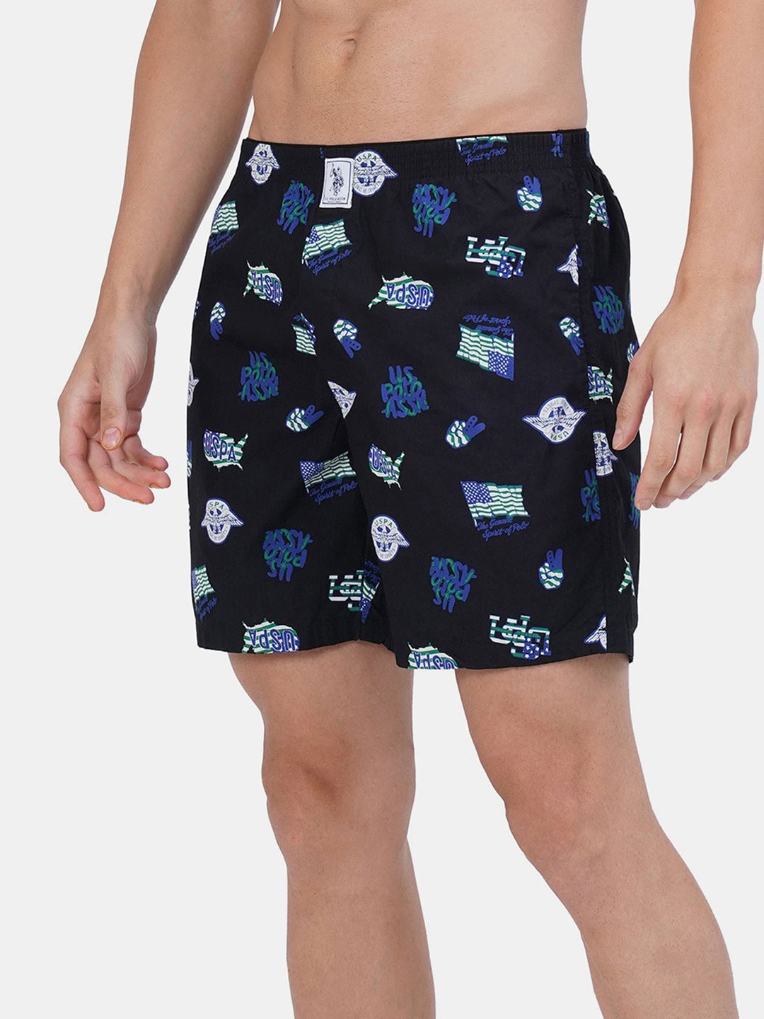 U.S. Polo Assn. Men Black & Blue Printed Pure Cotton Boxers IYAB-AAX-PR
