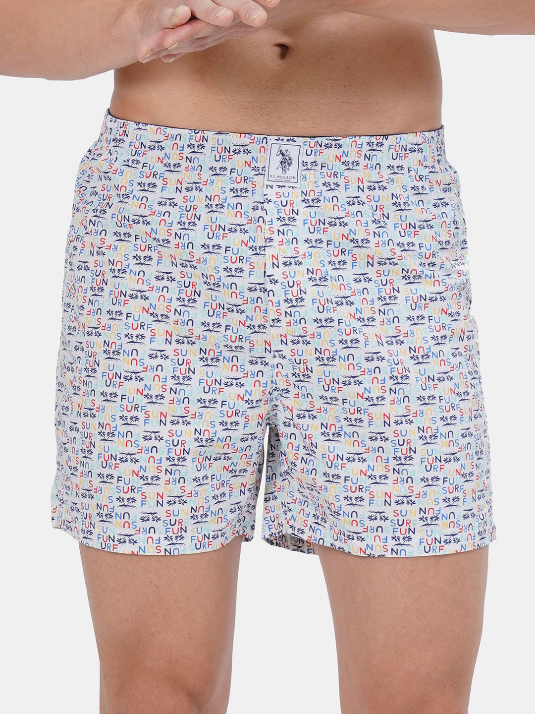 U.S. Polo Assn. Men White Relaxed Fit Printed Cotton Boxers IYAC-ABD-PR