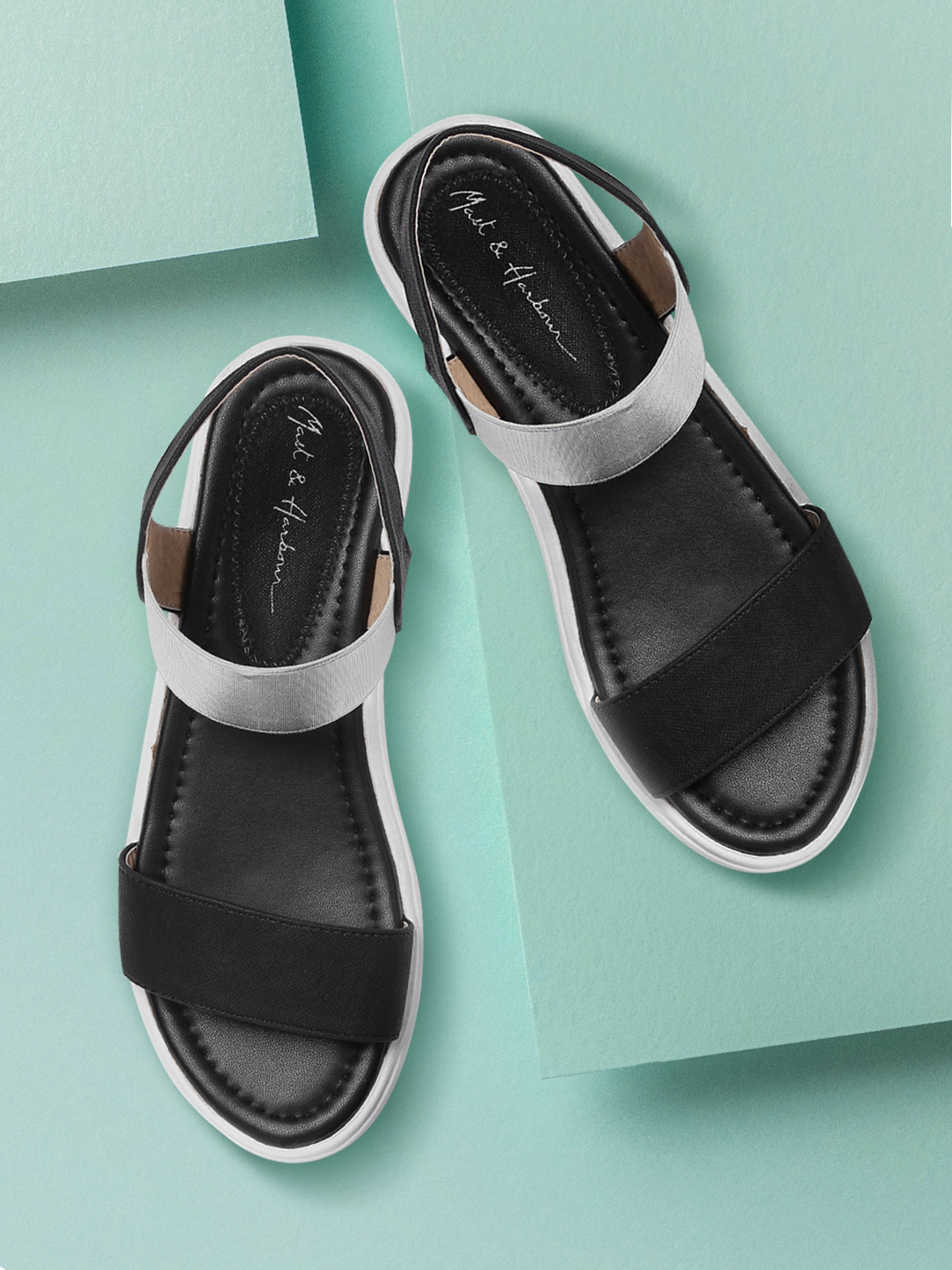 Mast & Harbour Women Black & Silver-Toned Flats