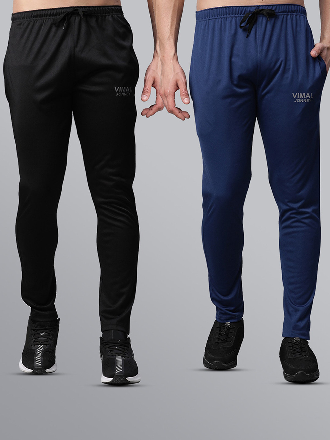 MACK JONNEY JONNEY Men Pack Of 2 Black & Blue Solid Track Pant