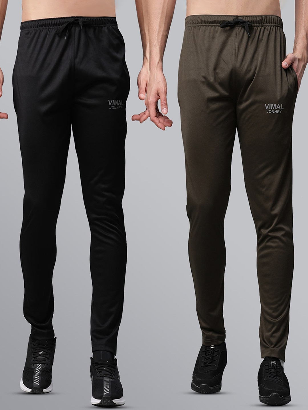 MACK JONNEY JONNEY Men Black & Olive Pack of 2 Solid Track Pant