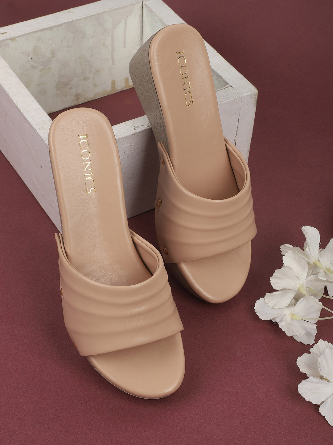 ICONICS Beige Wedge Sandals
