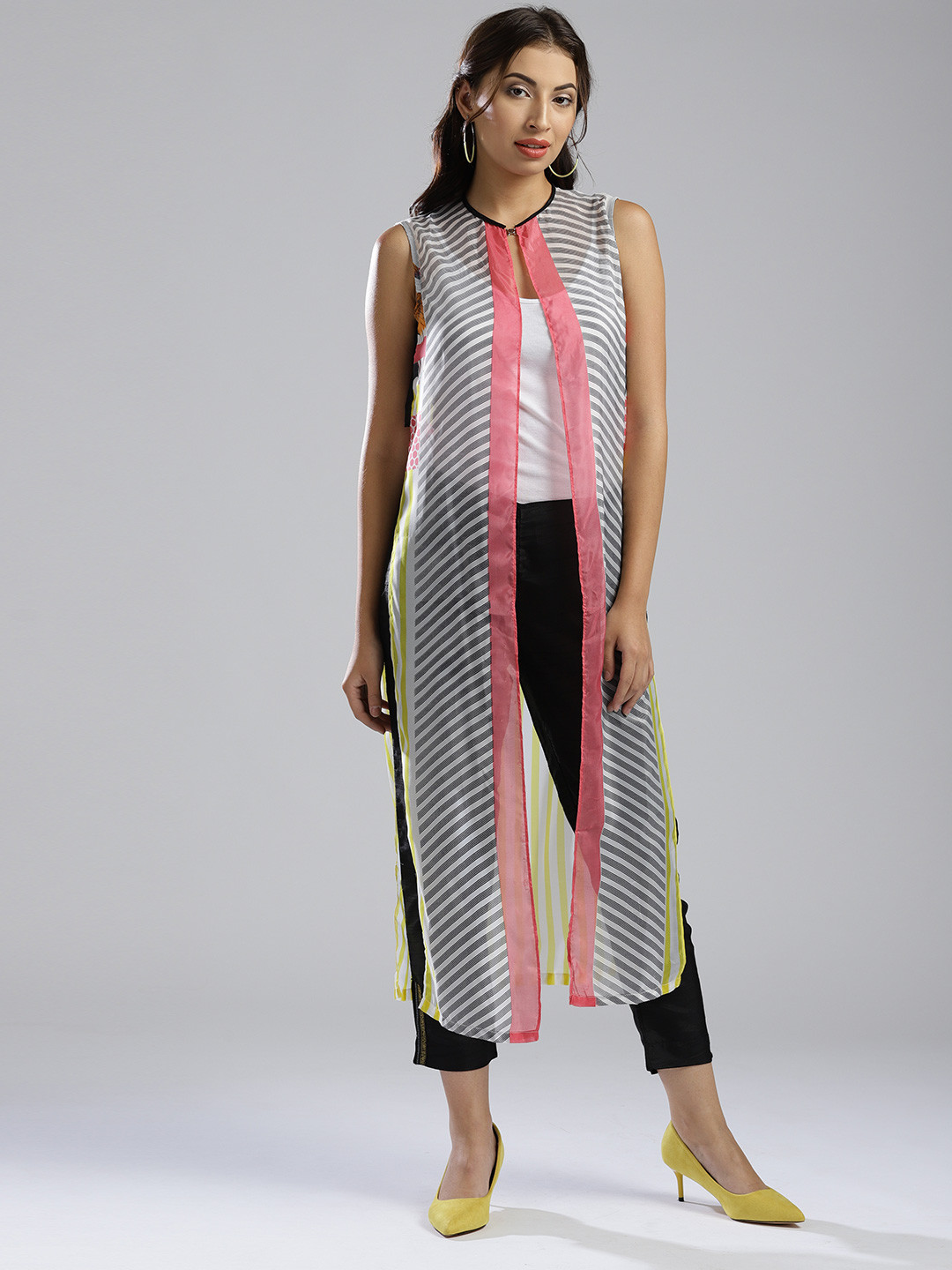 W Off-White & Black Striped Sheer Longline Shrug