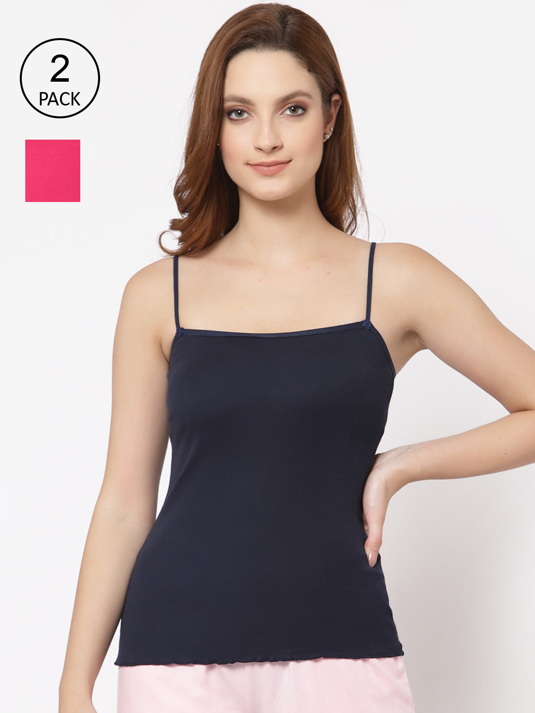 Floret Women Set Of 2 Navy Blue & Magenta Blue Camisoles