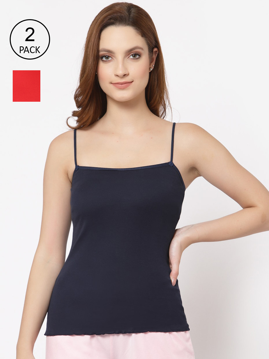 Floret Women Set Of 2 Navy Blue & Red Camisoles