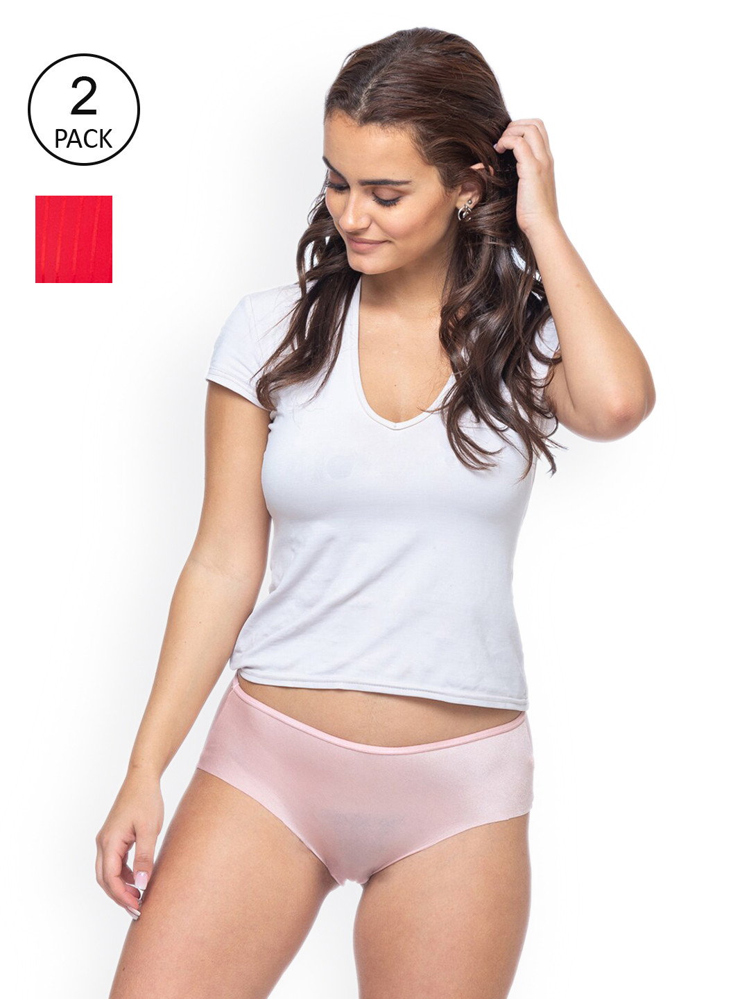 CURWISH Pack of 2 Women Pink & Red Hipster Panty -P2S-02