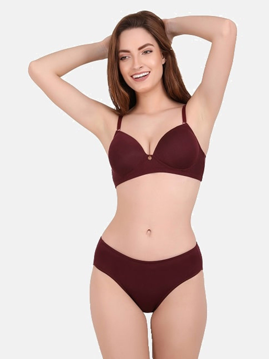 CURWISH Women Maroon Solid Lingerie Set