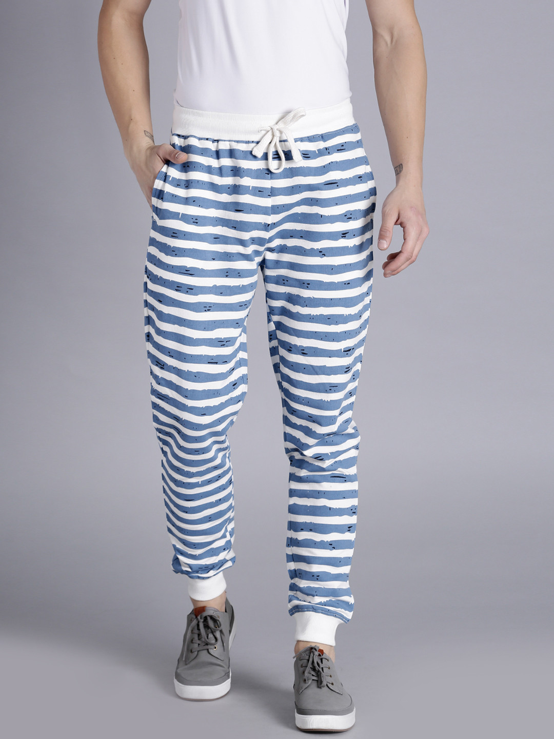 Blue and white striped joggers Clearance