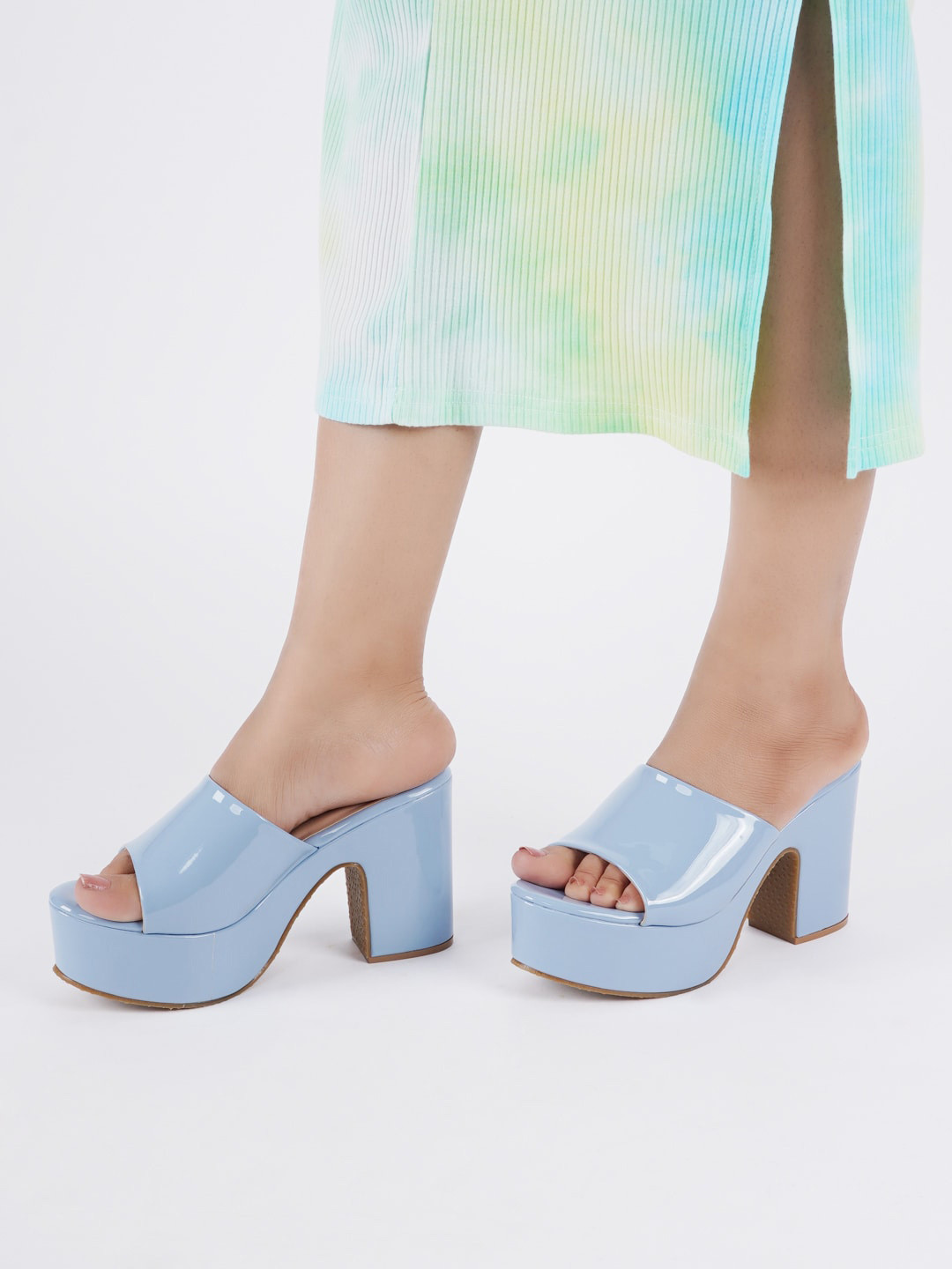Rubeezz Blue Party High-Top Block Heels