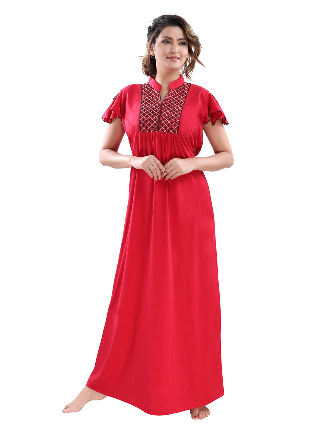 9shines Label Red Embroidered Maxi Nightdress