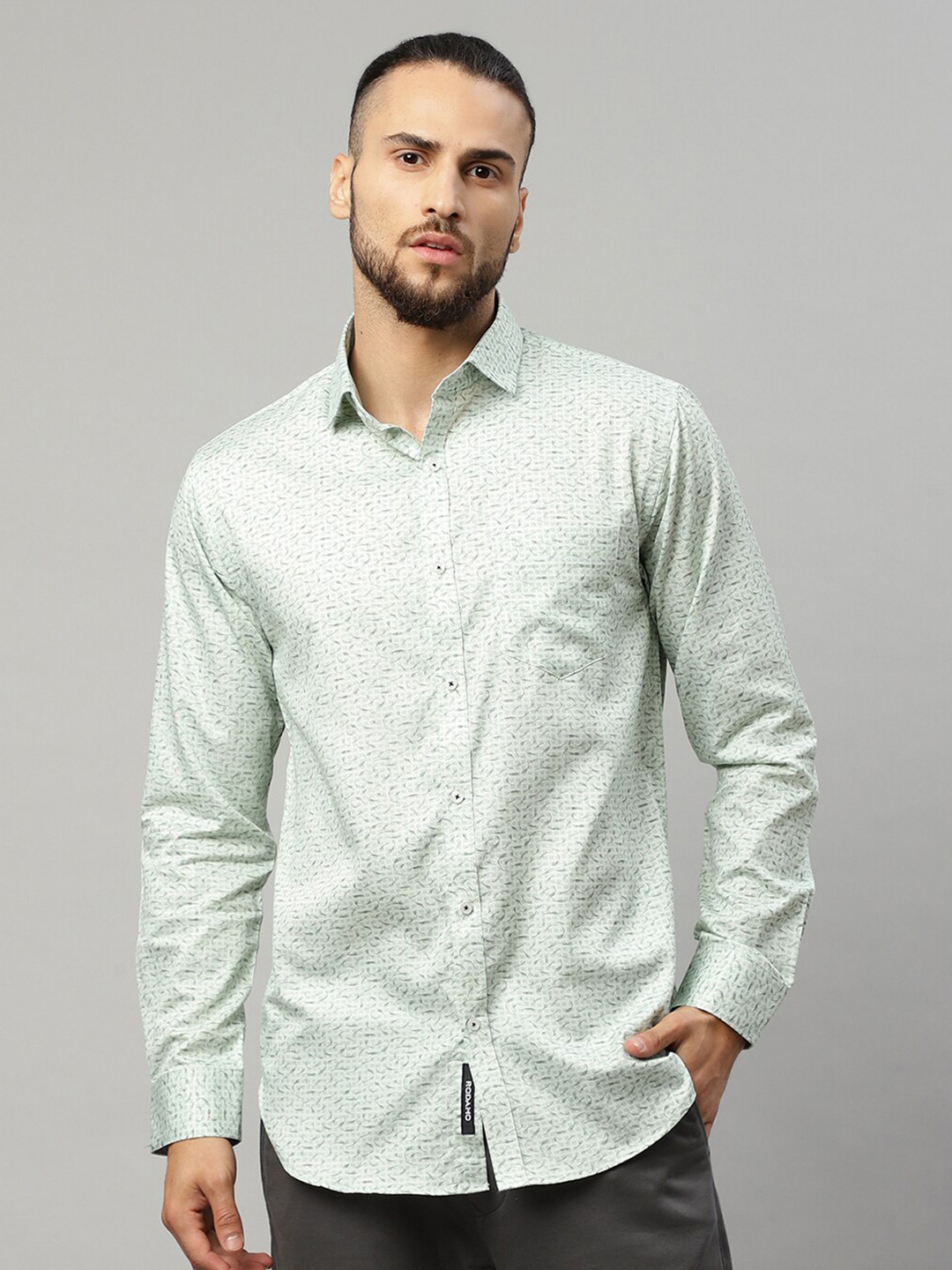 Rodamo Men Green Slim Fit Printed Cotton Casual Shirt
