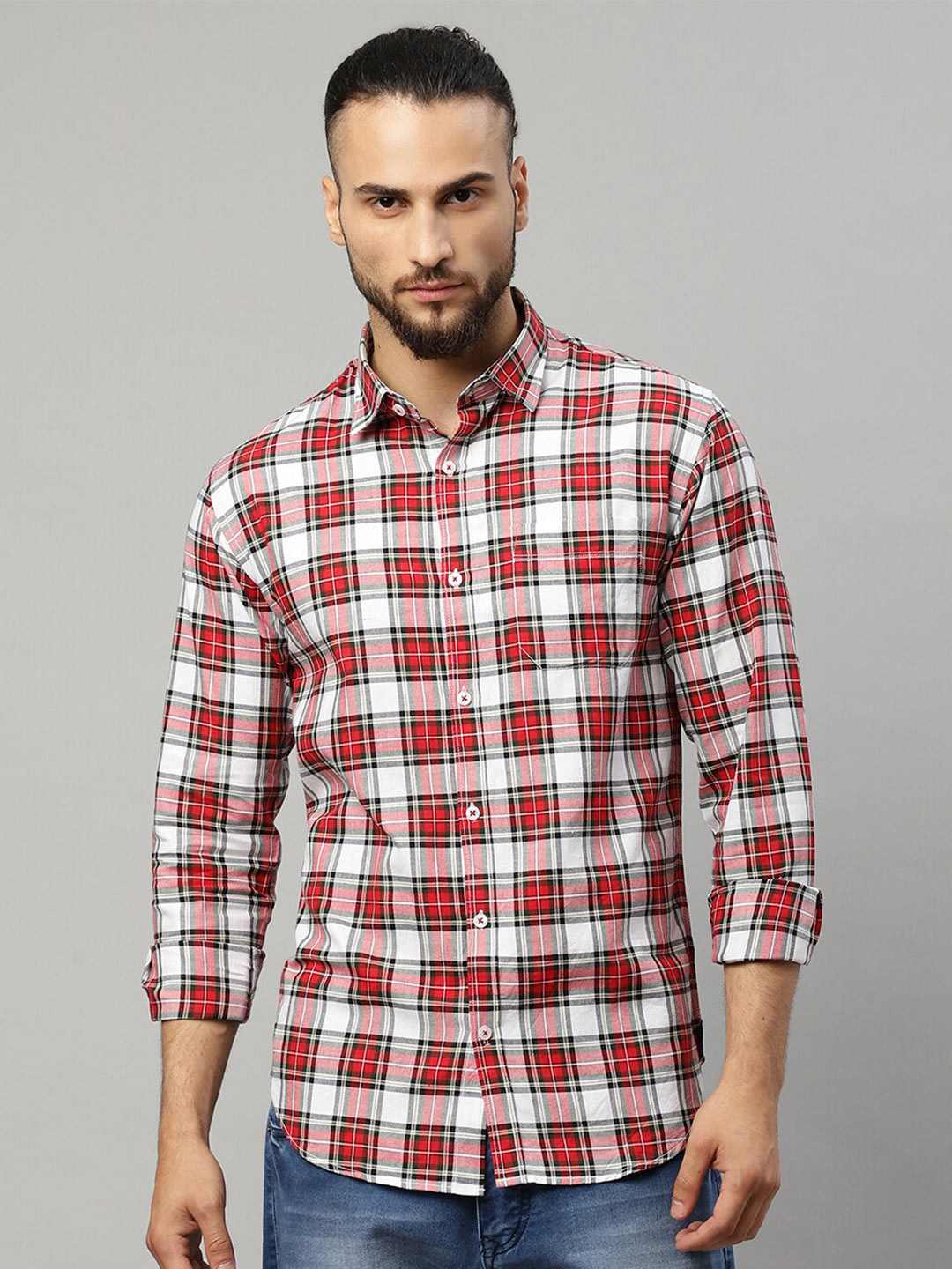 Rodamo Men Multicoloured Slim Fit Tartan Checks Checked Casual Shirt