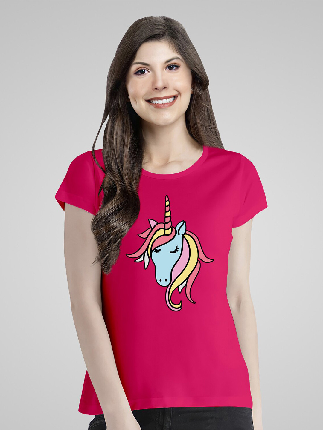 Pootlu Women Magenta Printed Extended Sleeves T-shirt