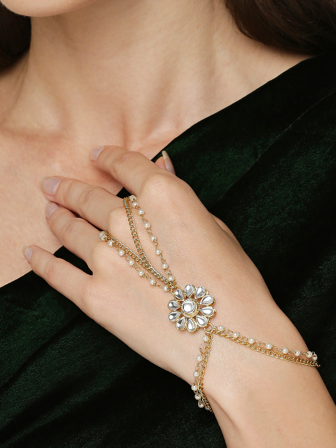 OOMPH Women Gold-Toned Ring Bracelet