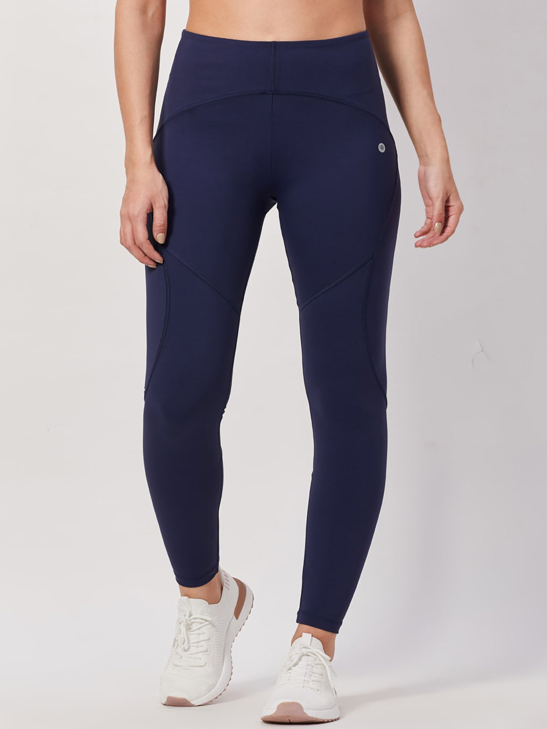 SEEQ Women Navy Blue Solid Ankle Length Rapid Dry Tights